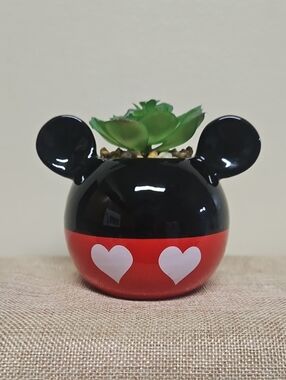 Black and Red Heart Ceramic Faux Succulent